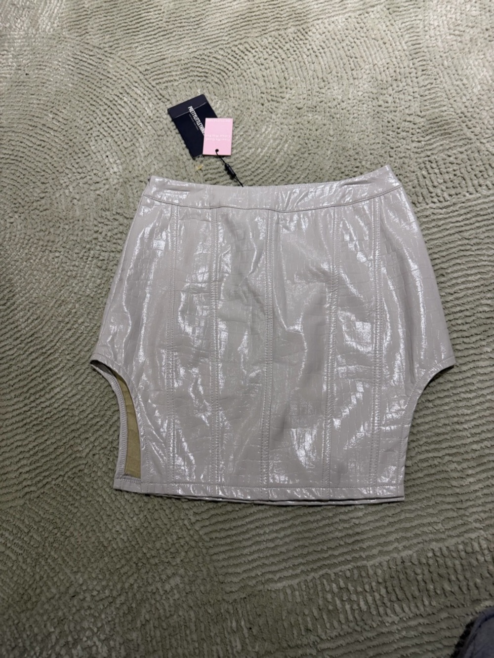 PrettyLittleThing Iridescent Silver Faux-Leather Mini Skirt